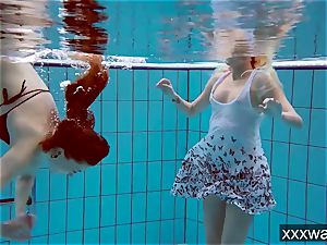 red-hot Russian femmes swimming in the pool