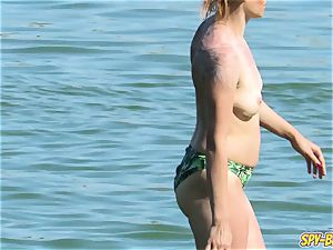 humungous boobies first-timer Beach cougars - hidden cam Beach flick